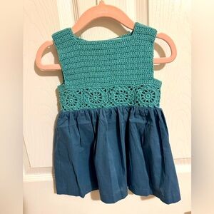 Kate Quinn BNWT boatneck sleeveless crochet woven gathered dress - 6-12m